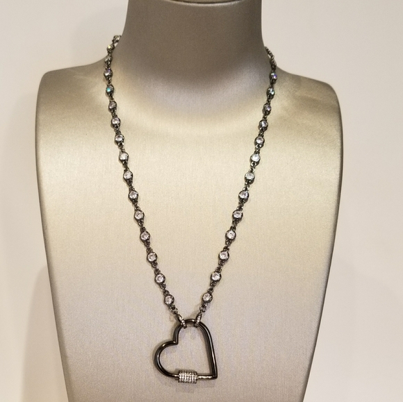 CZ Heart Carabiner Lock Pendant Charm Necklace NEW - Picture 3 of 7
